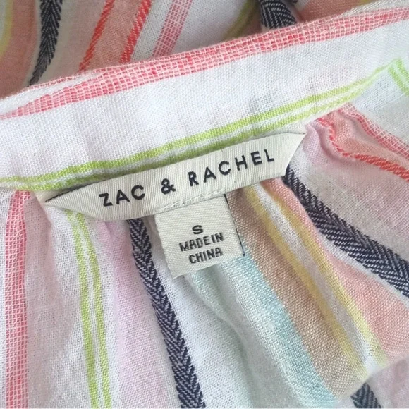 Zac & Rachel Women's Short Sleeve Pink Stripe Linen Rayon Blend V Neck Top S - Picture 2 of 12